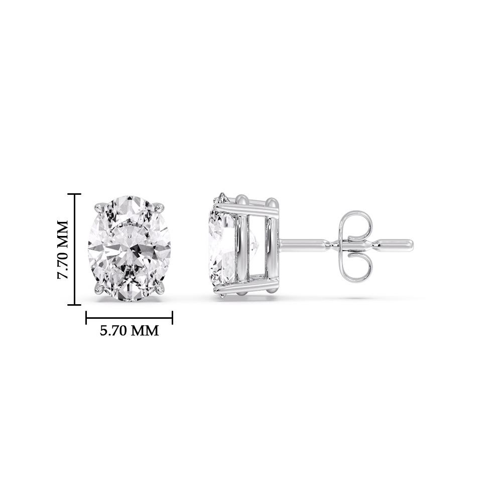 2 Carat Oval Shaped Basket Stud Earring with 14K White Gold White Diamond