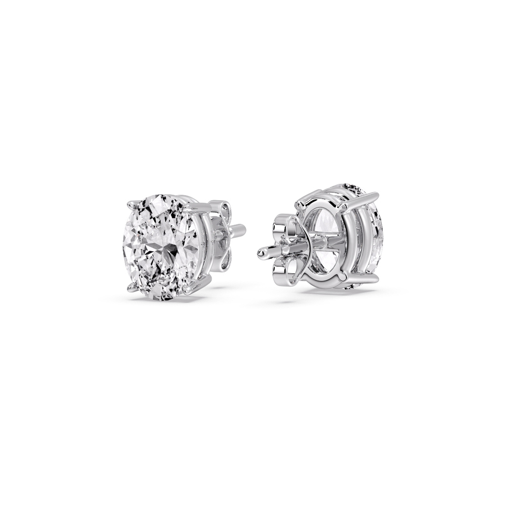 2 Carat Oval Shaped Basket Stud Earring with 14K White Gold White Diamond