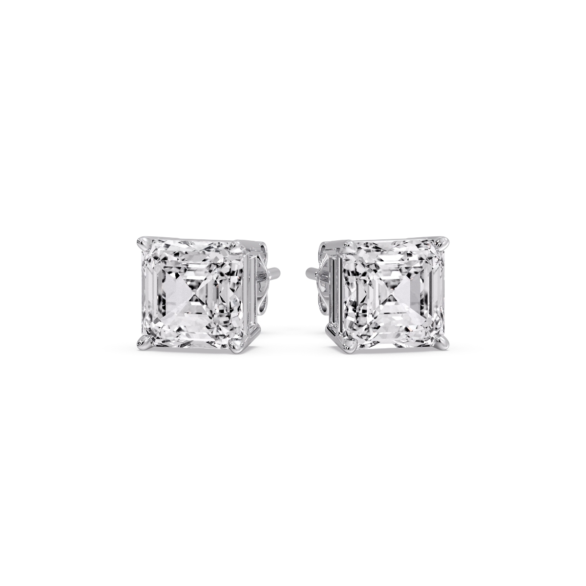 3 Carat Diamond Asscher Cut Stud Earring with 14K White Gold White Diamond