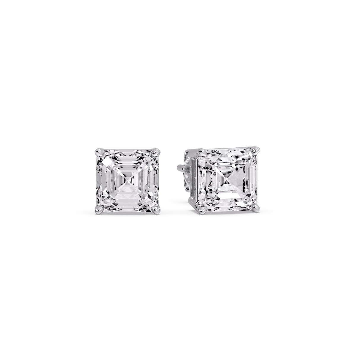 3 Carat Diamond Asscher Cut Stud Earring with 14K White Gold White Diamond