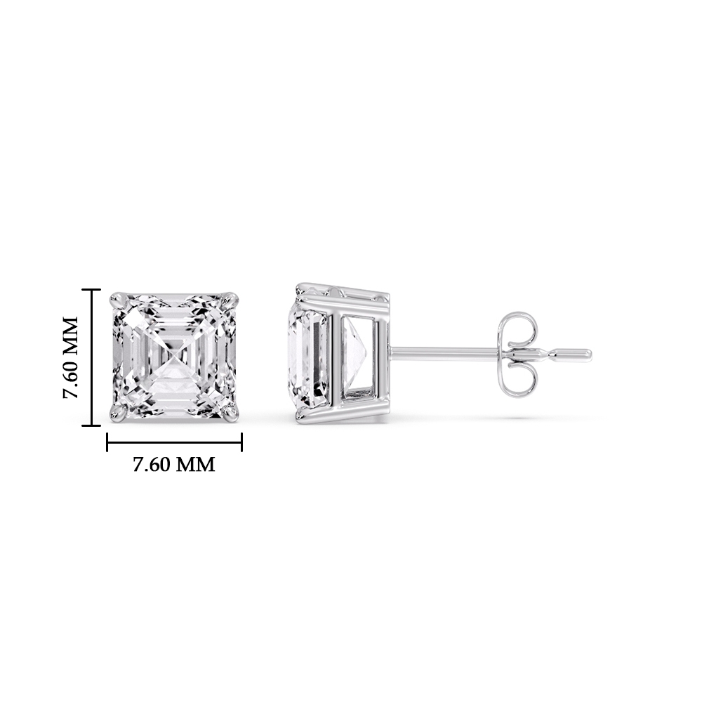 3 Carat Diamond Asscher Cut Stud Earring with 14K White Gold White Diamond