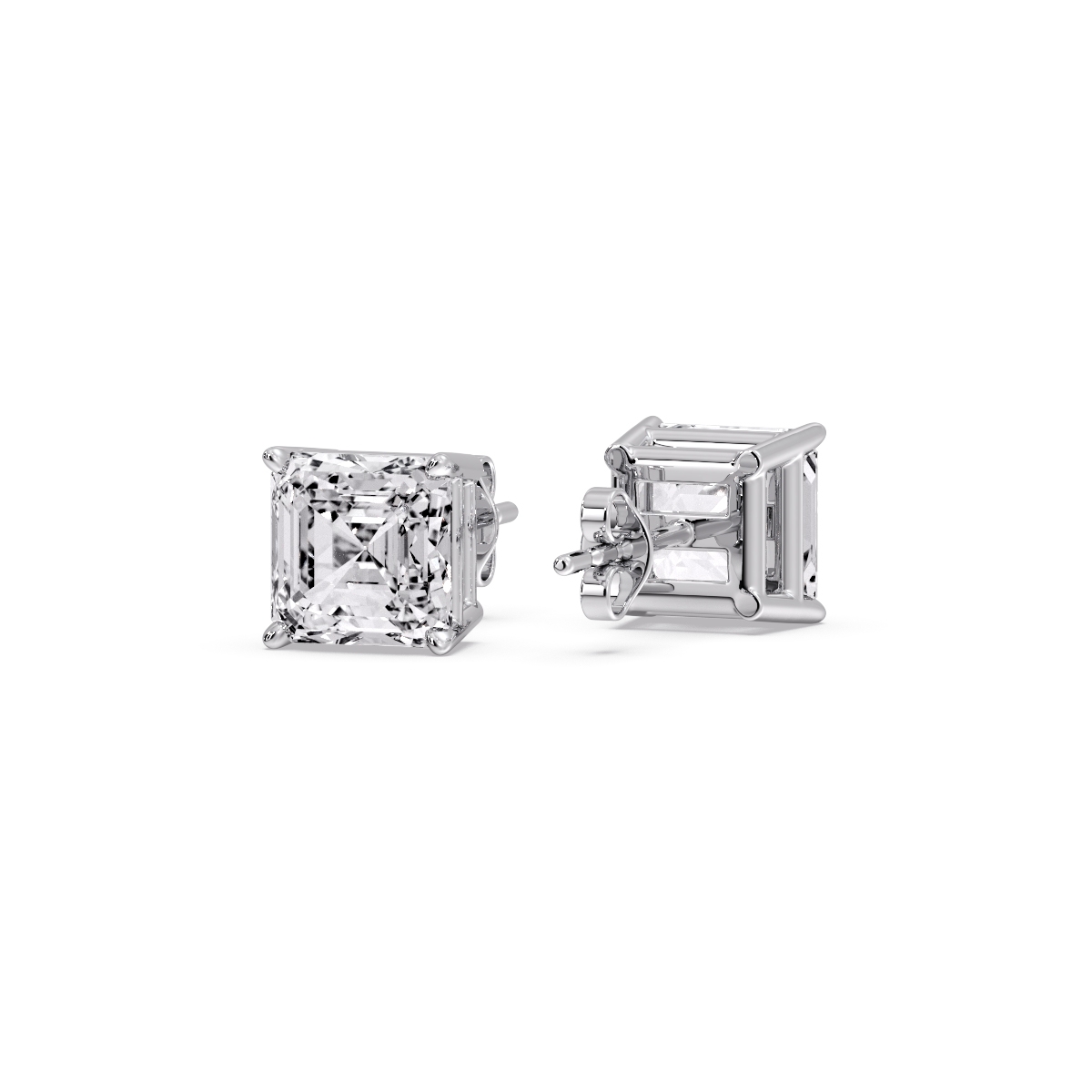 3 Carat Diamond Asscher Cut Stud Earring with 14K White Gold White Diamond