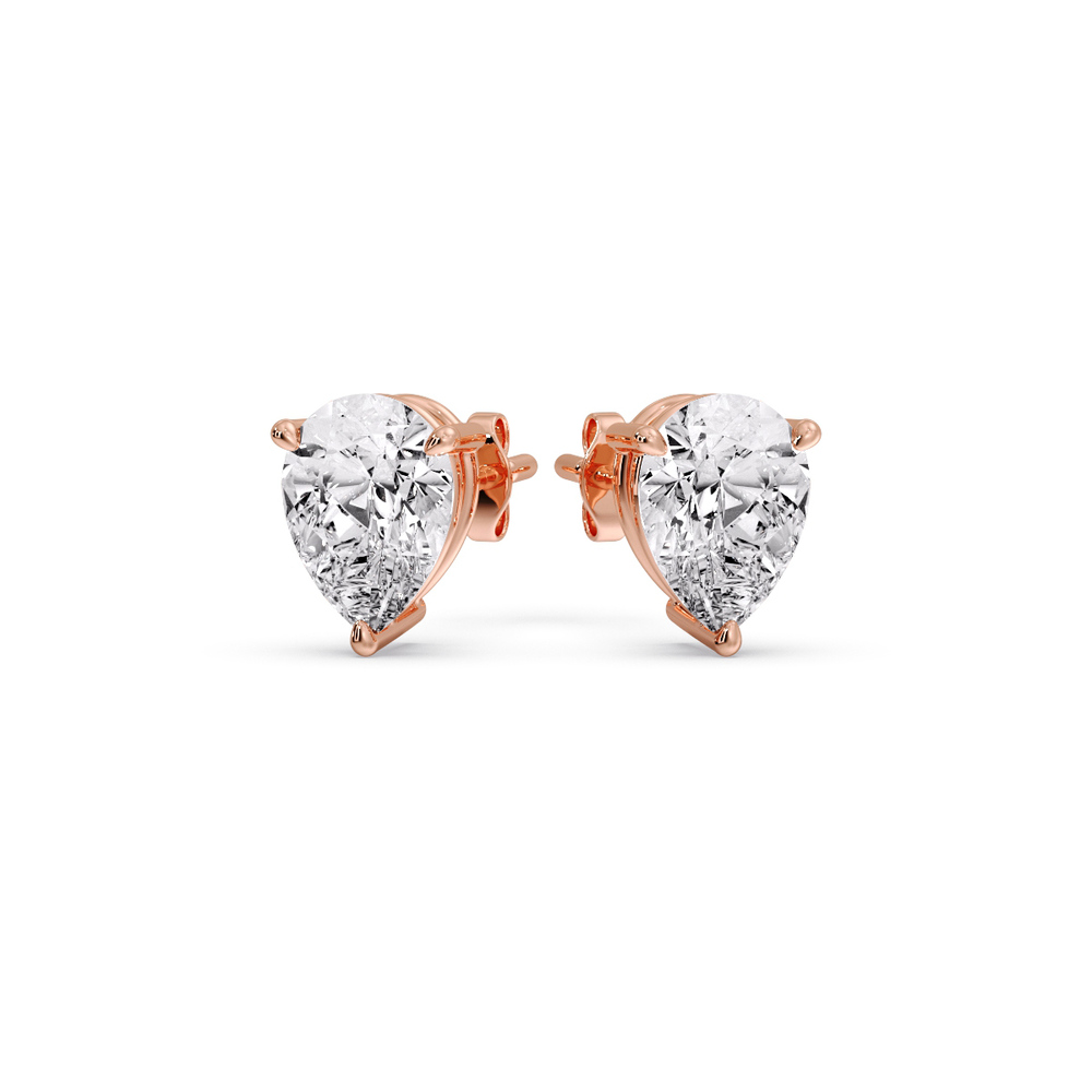 3 Carat Pear Cut 3 Prong Earring Diamond with 14K Rose Gold White Diamond