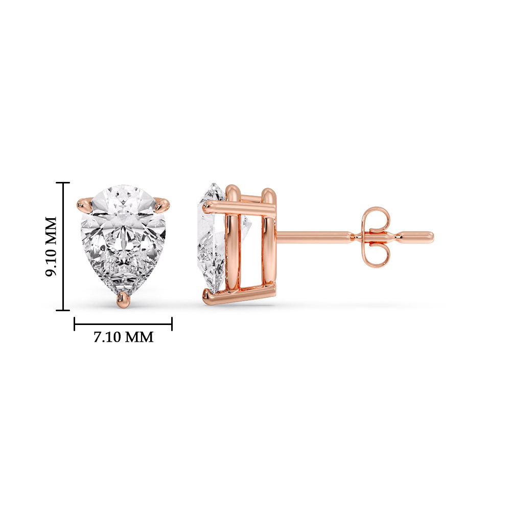 3 Carat Pear Cut 3 Prong Earring Diamond with 14K Rose Gold White Diamond