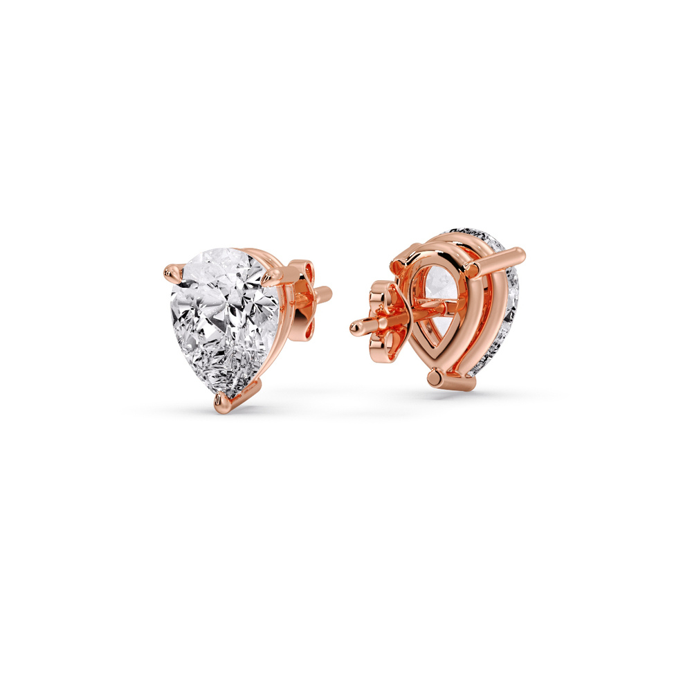 3 Carat Pear Cut 3 Prong Earring Diamond with 14K Rose Gold White Diamond