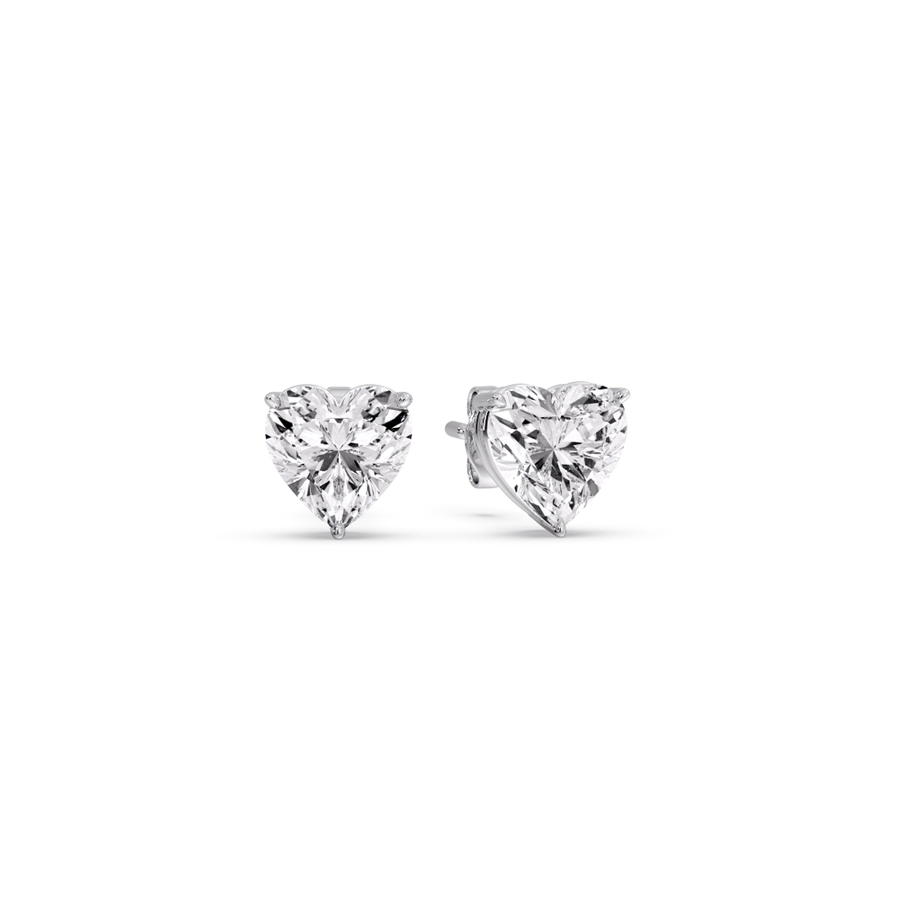3 Prong Basket Stud Earring Heart Shaped 2 Carat with 14K White Gold White Diamond