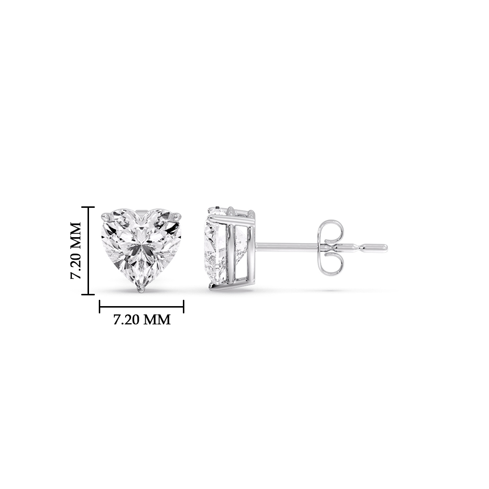 3 Prong Basket Stud Earring Heart Shaped 2 Carat with 14K White Gold White Diamond