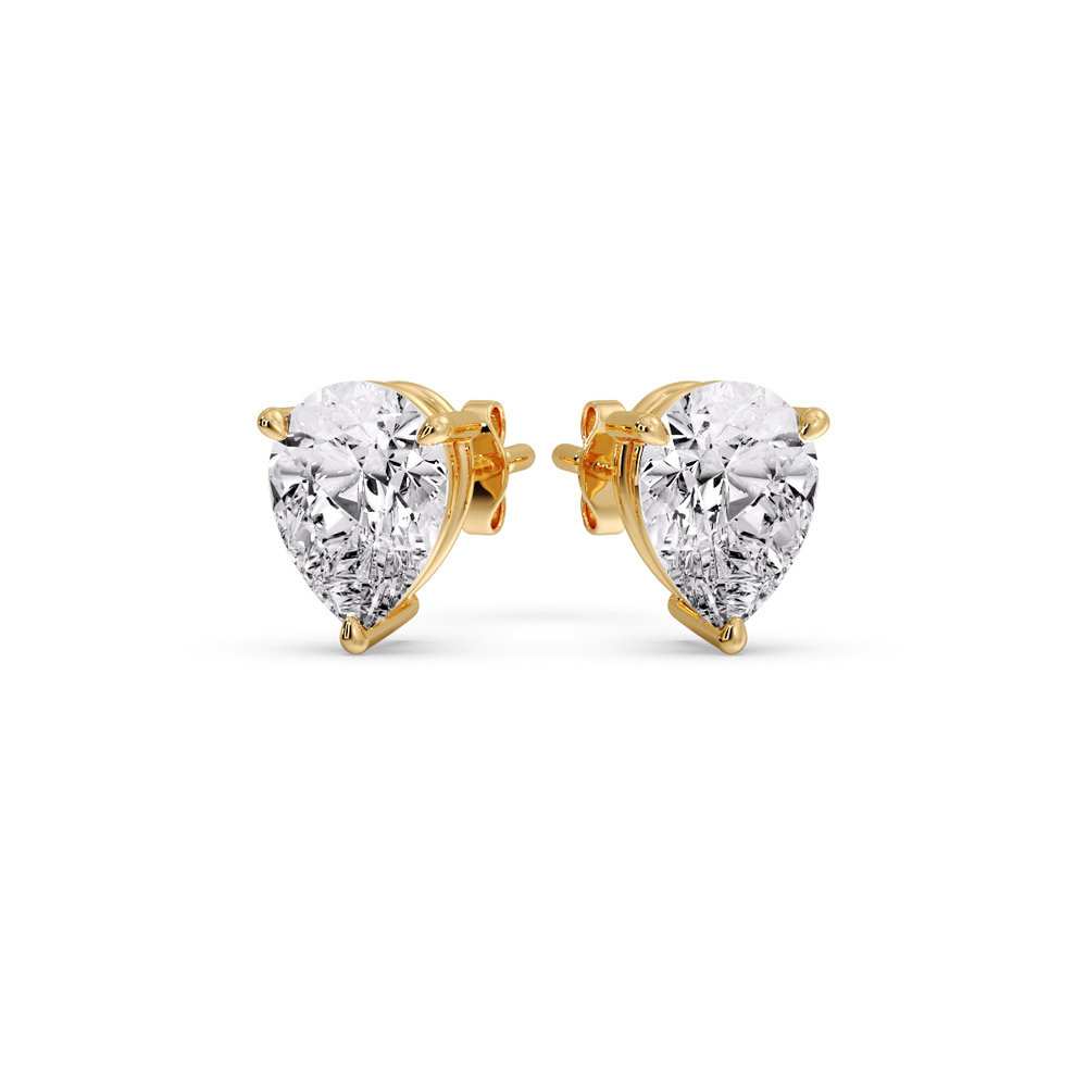 3 Prong Earring Diamond 4 Carat Pear Cut with 14K Yellow Gold White Diamond