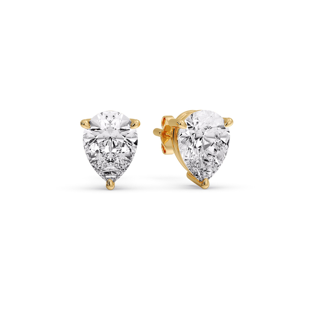 3 Prong Earring Diamond 4 Carat Pear Cut with 14K Yellow Gold White Diamond