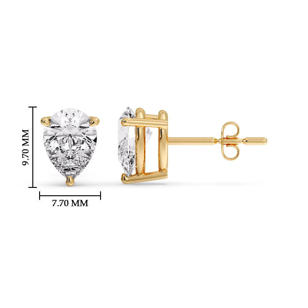 3 Prong Earring Diamond 4 Carat Pear Cut with 14K Yellow Gold White Diamond