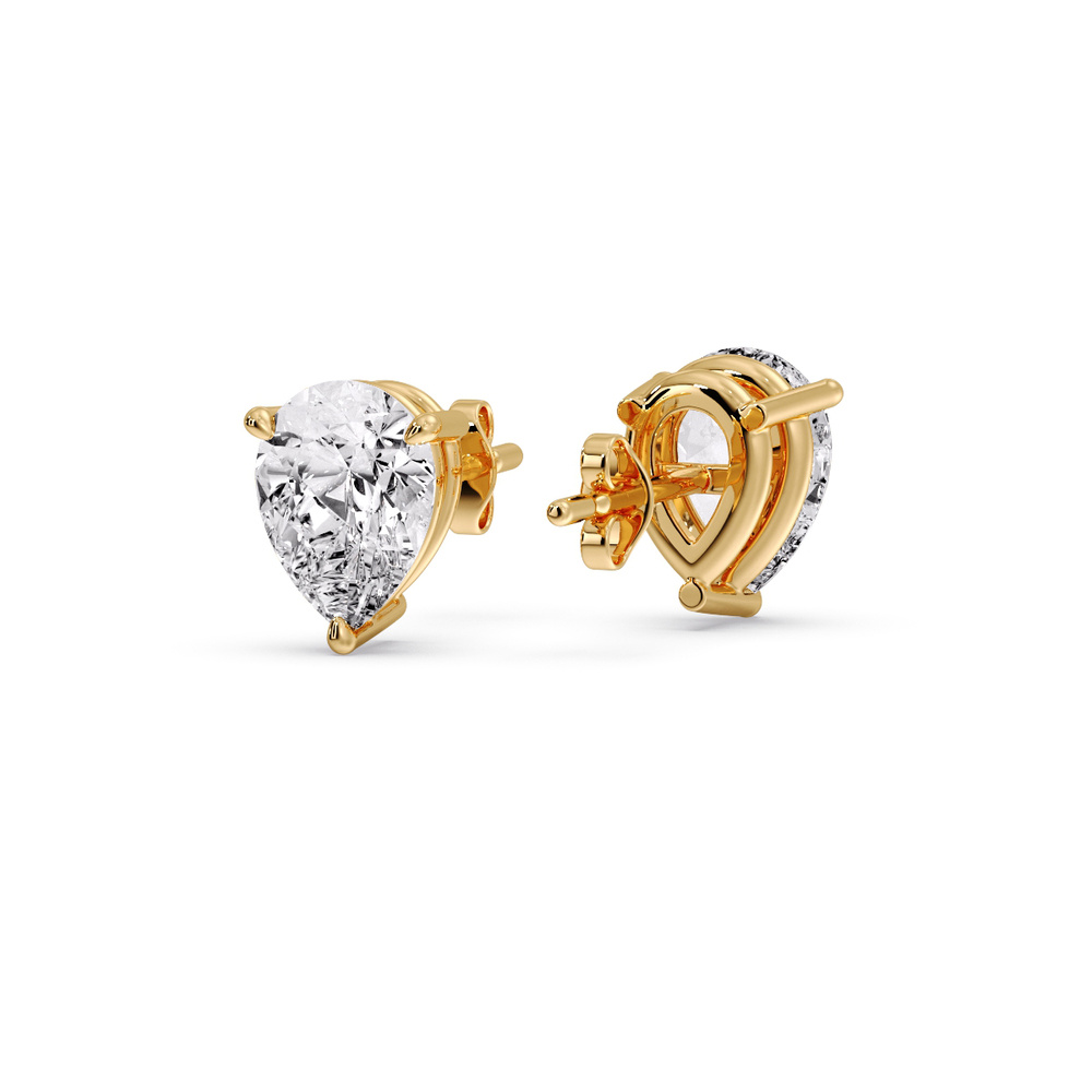 3 Prong Earring Diamond 4 Carat Pear Cut with 14K Yellow Gold White Diamond