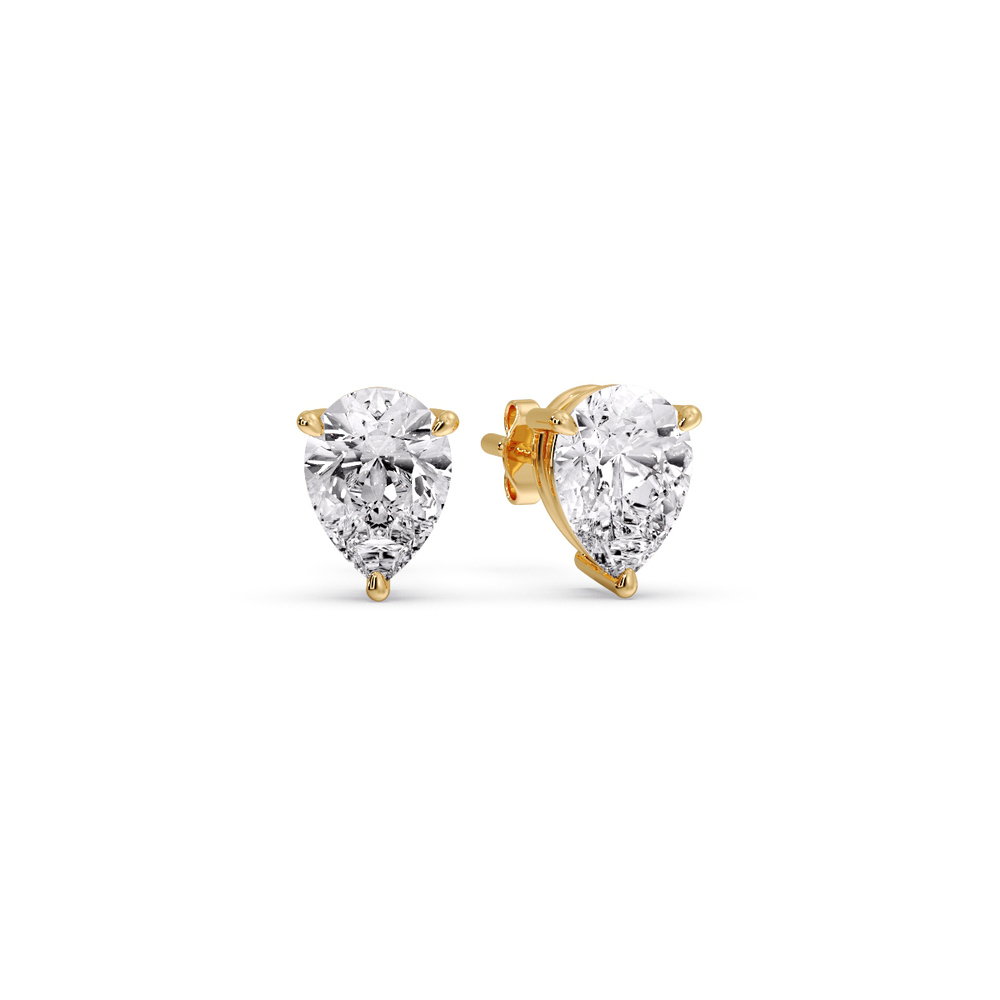 1.50 Ct. Pear Shaped Diamond Stud Earring with 14K Yellow Gold White Diamond