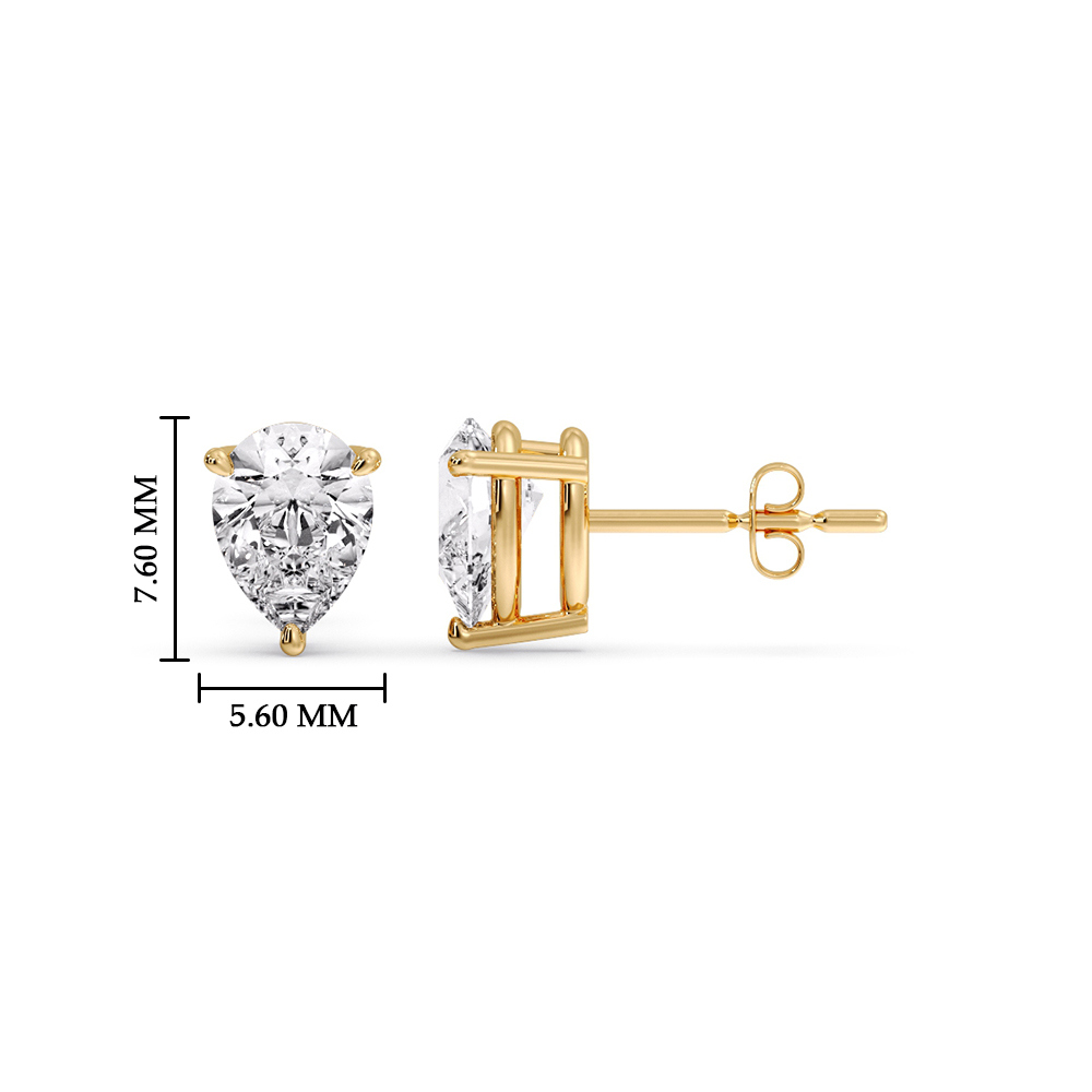 1.50 Ct. Pear Shaped Diamond Stud Earring with 14K Yellow Gold White Diamond