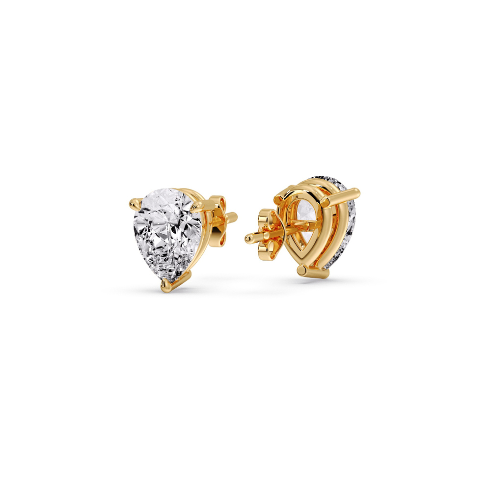 1.50 Ct. Pear Shaped Diamond Stud Earring with 14K Yellow Gold White Diamond
