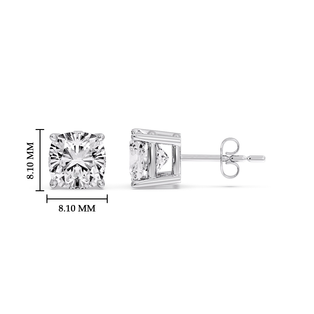 4 Carat Cushion Cut Diamond Basket Stud Earring with 14K White Gold White Diamond