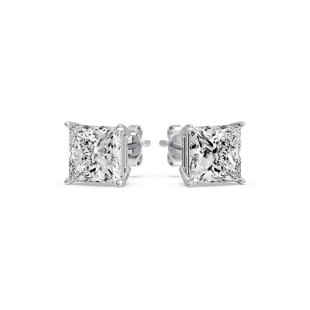 4 Carat Princess Cut Stud Earring with 14K White Gold White Diamond
