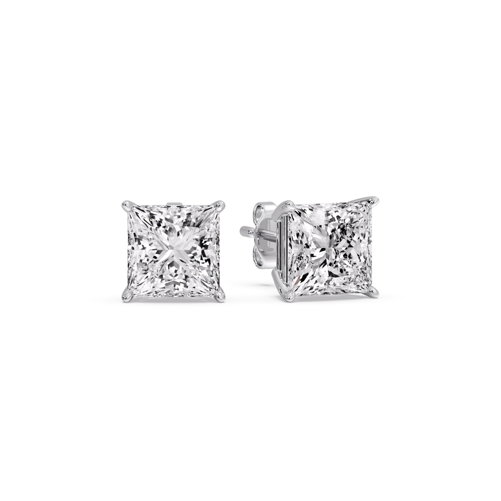 4 Carat Princess Cut Stud Earring with 14K White Gold White Diamond