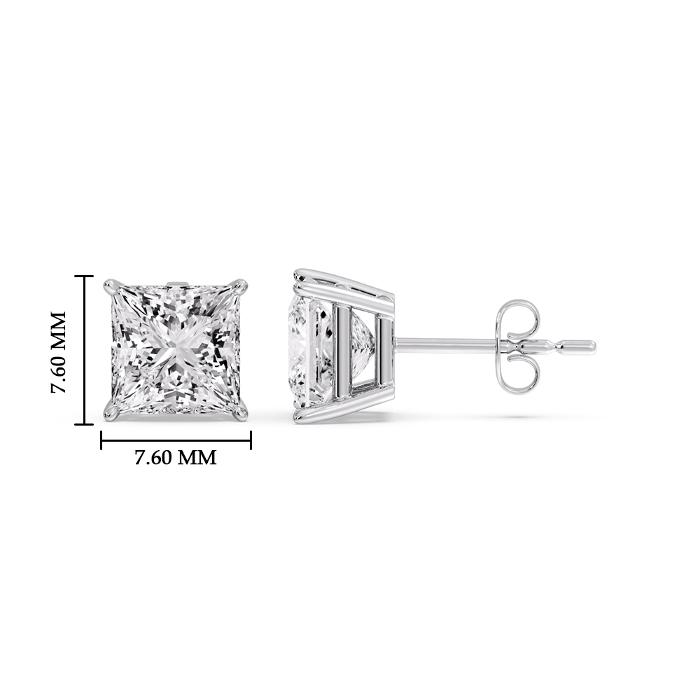 4 Carat Princess Cut Stud Earring with 14K White Gold White Diamond
