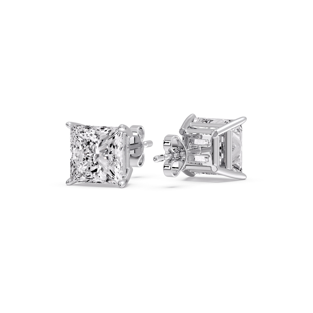 4 Carat Princess Cut Stud Earring with 14K White Gold White Diamond
