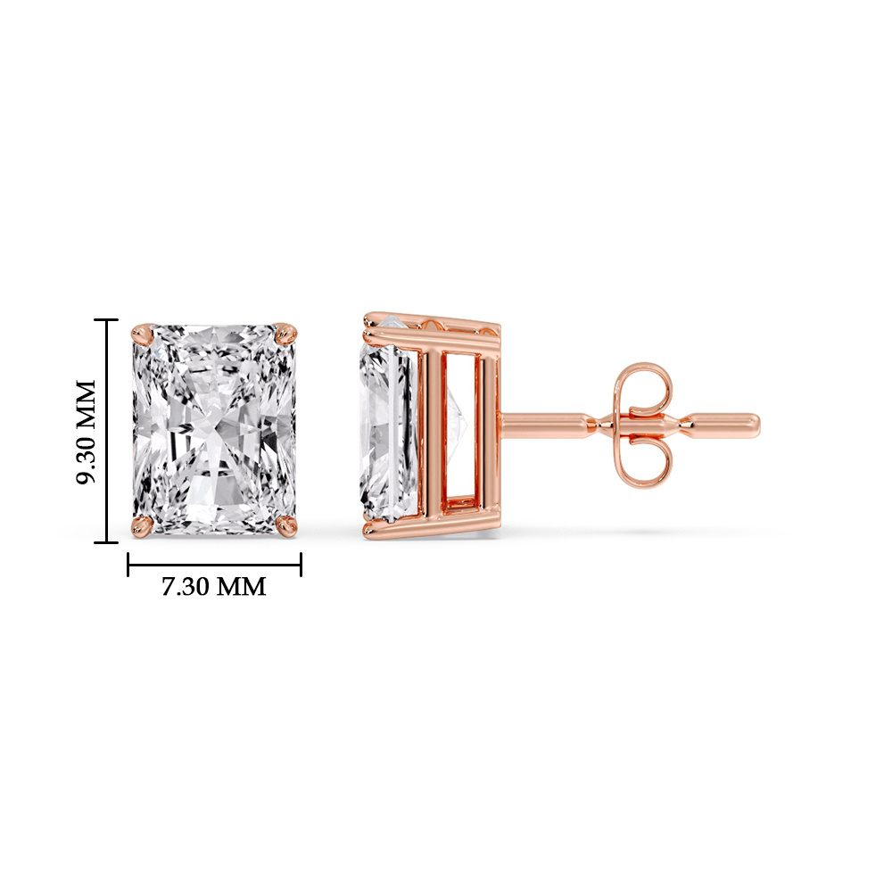 4 Carat Radiant Diamond Basket Stud Earring with 14K Rose Gold White Diamond