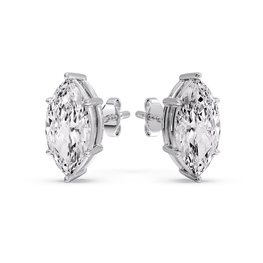 5 Carat Marquise Diamond 6 Prong Stud Earrings with 14K White Gold White Diamond