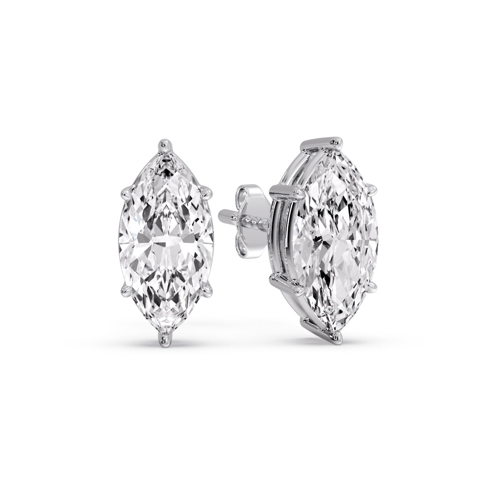 5 Carat Marquise Diamond 6 Prong Stud Earrings with 14K White Gold White Diamond