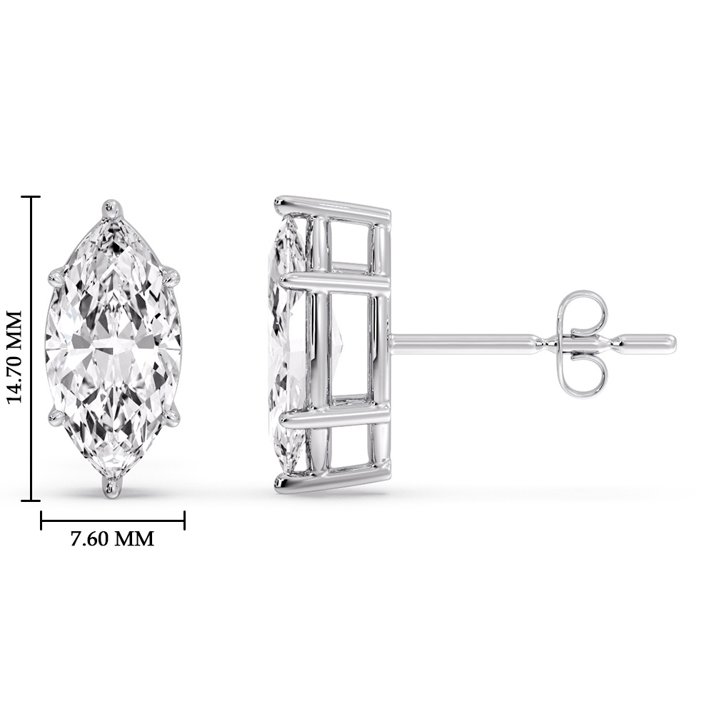 5 Carat Marquise Diamond 6 Prong Stud Earrings with 14K White Gold White Diamond