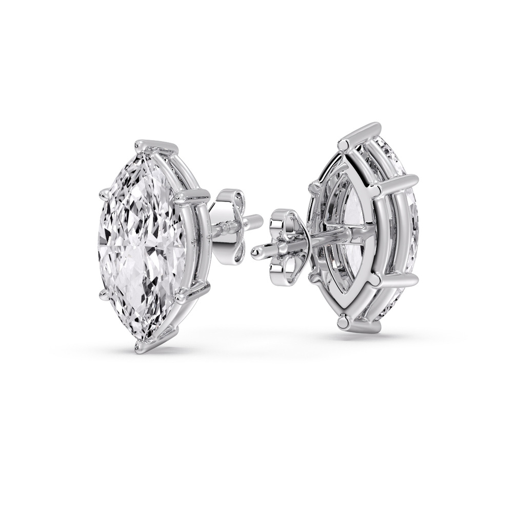 5 Carat Marquise Diamond 6 Prong Stud Earrings with 14K White Gold White Diamond