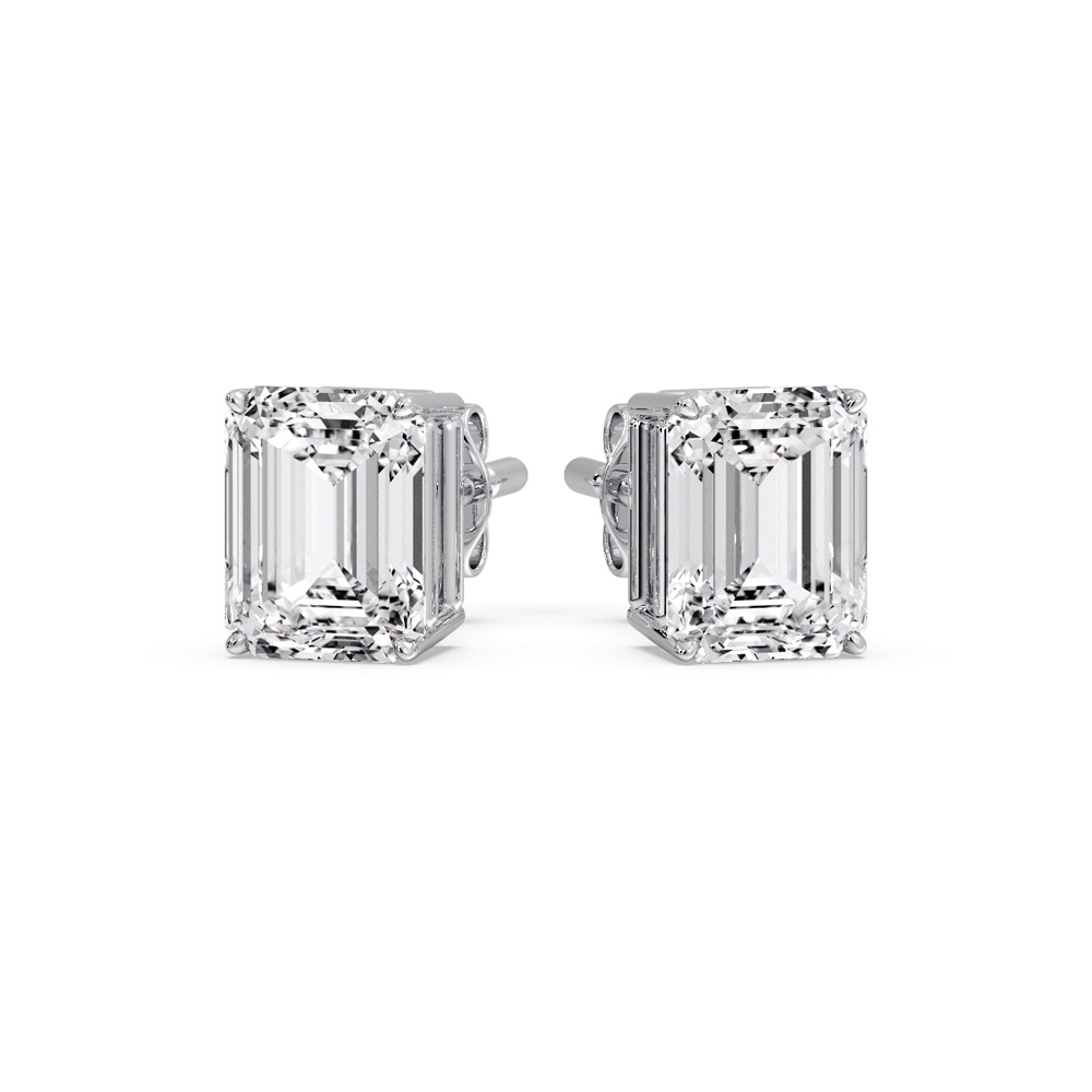 5 Ct. Emerald Cut Stud Earring with 14K White Gold White Diamond