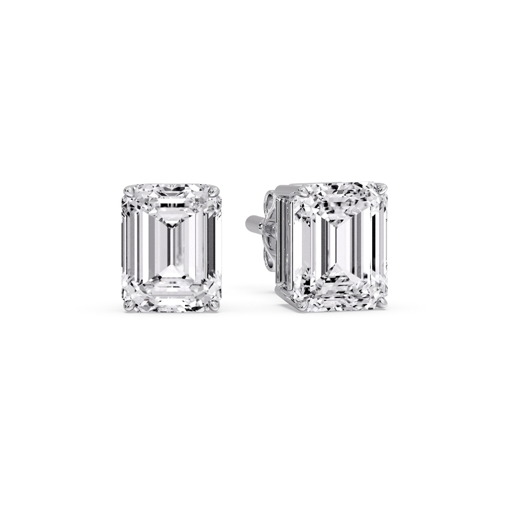 5 Ct. Emerald Cut Stud Earring with 14K White Gold White Diamond