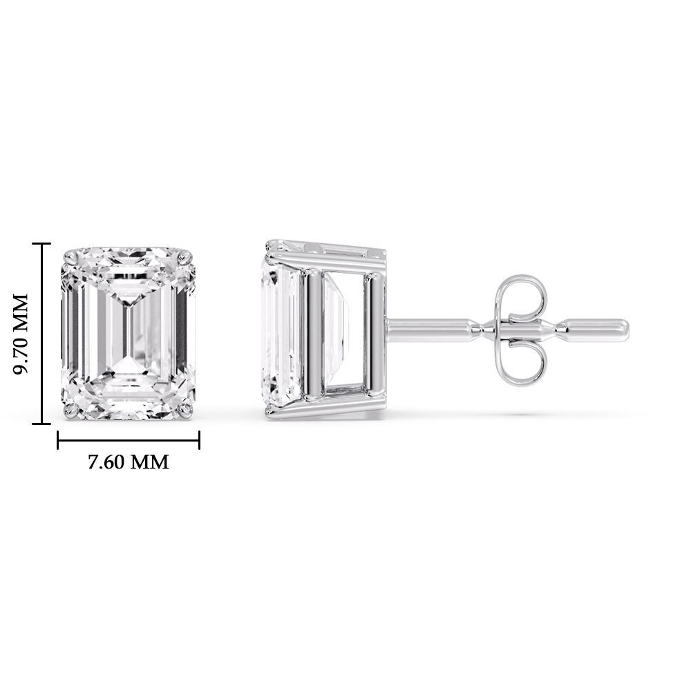5 Ct. Emerald Cut Stud Earring with 14K White Gold White Diamond
