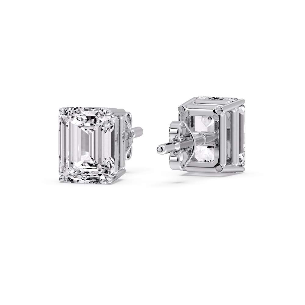 5 Ct. Emerald Cut Stud Earring with 14K White Gold White Diamond
