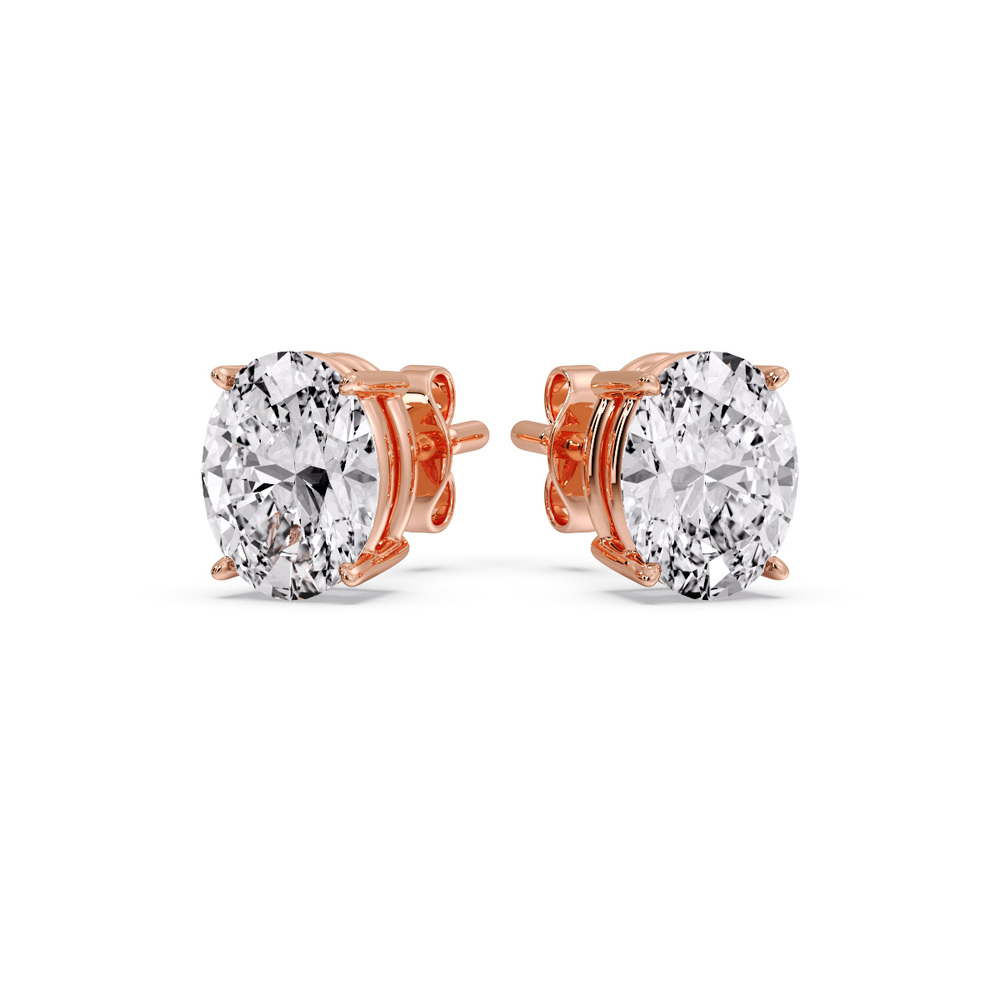 Basket 5 Carat Oval Diamond Stud Earring with 14K Rose Gold White Diamond