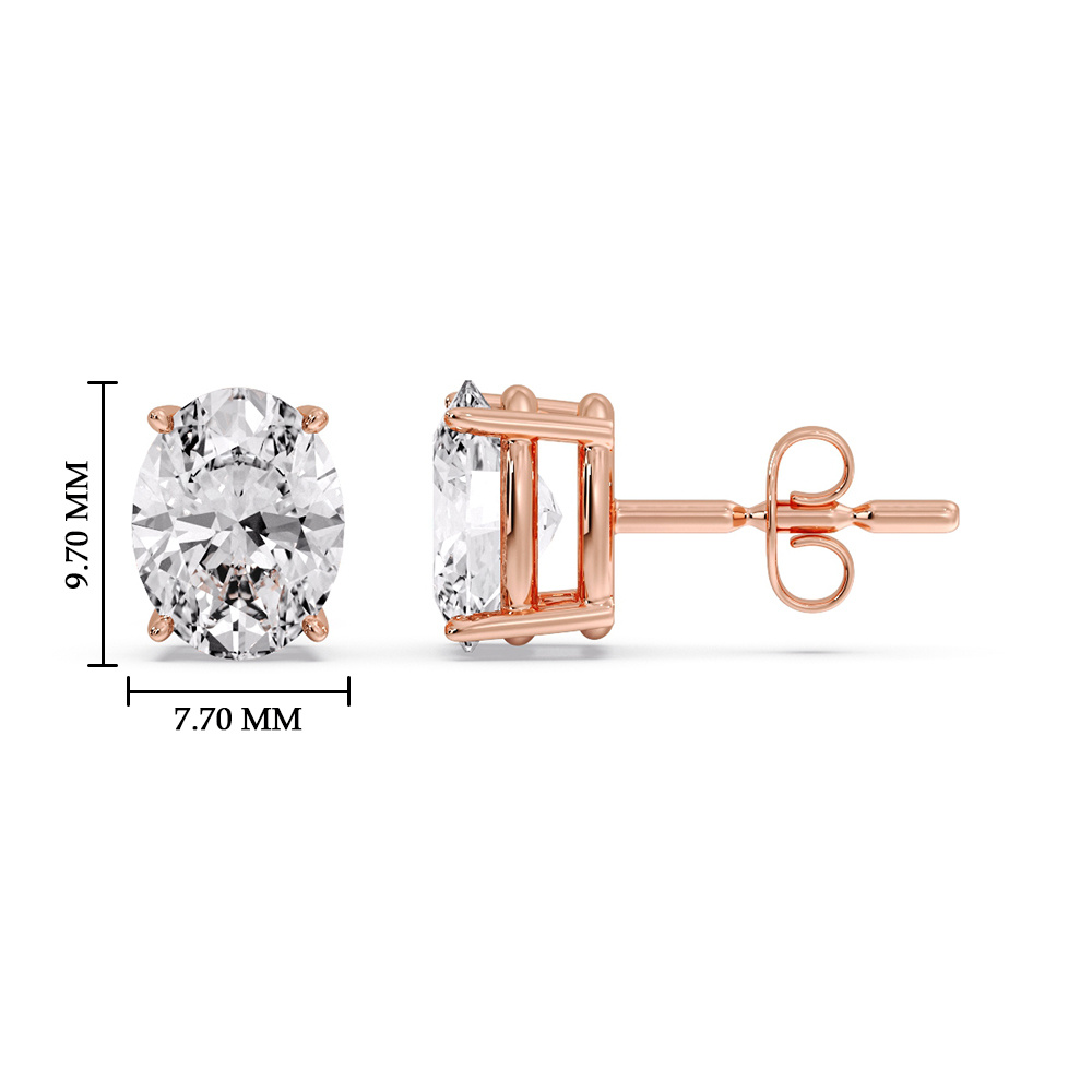 Basket 5 Carat Oval Diamond Stud Earring with 14K Rose Gold White Diamond