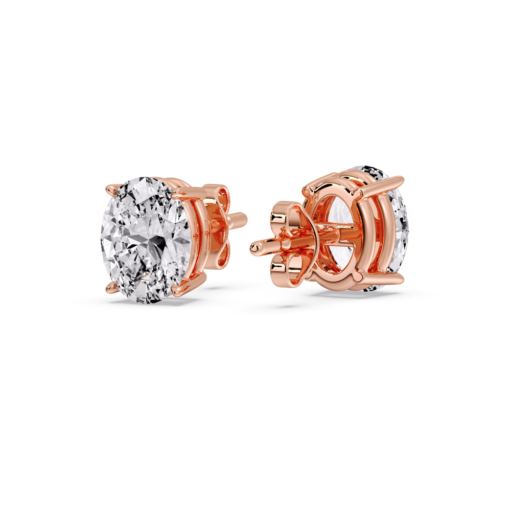 Basket 5 Carat Oval Diamond Stud Earring with 14K Rose Gold White Diamond