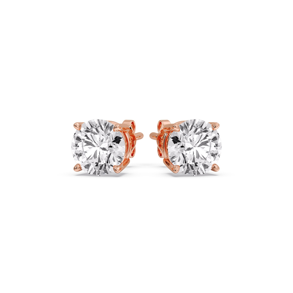 Basket 5 Ct Diamond Stud Earring with 14K Rose Gold White Diamond