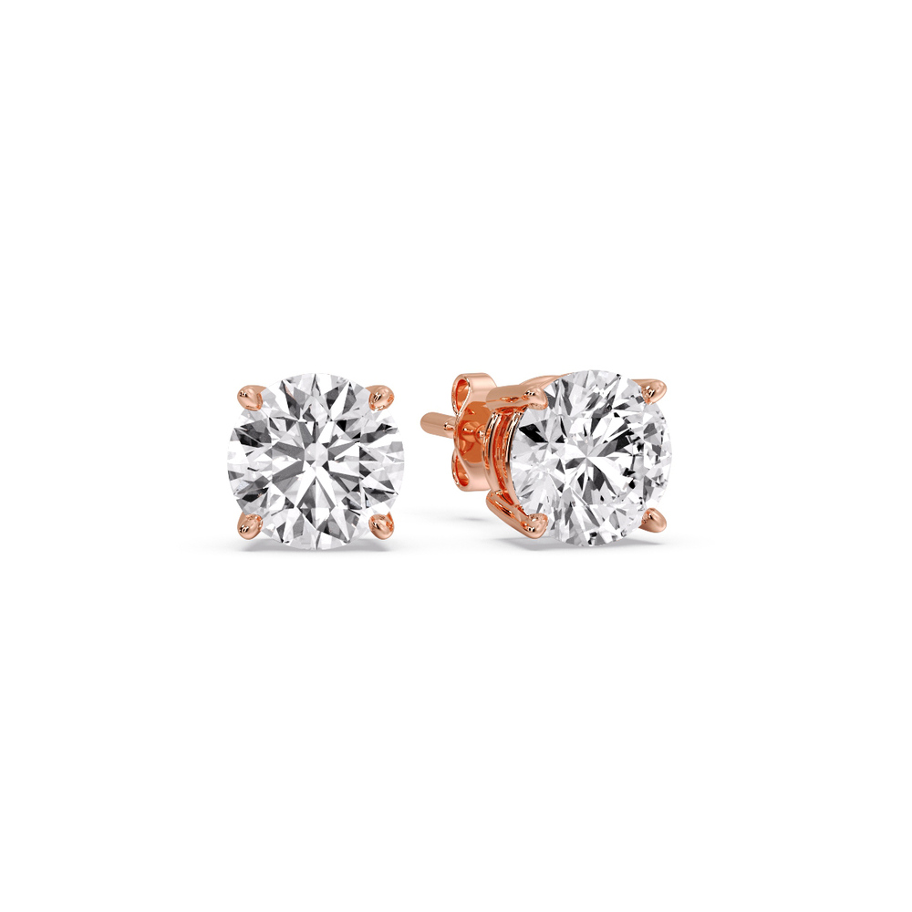 Basket 5 Ct Diamond Stud Earring with 14K Rose Gold White Diamond