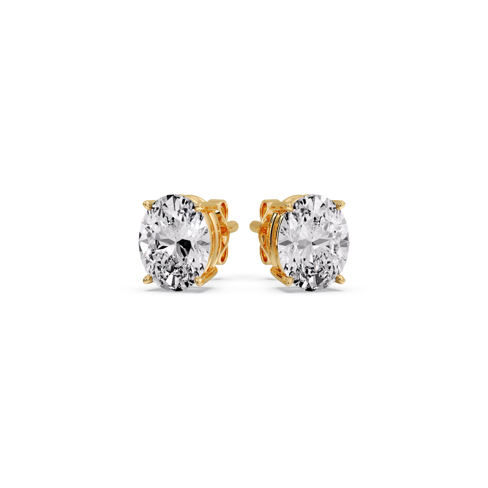 Basket Prong Stud Earring Oval Shaped 1.50 Carat with 14K Yellow Gold White Diamond