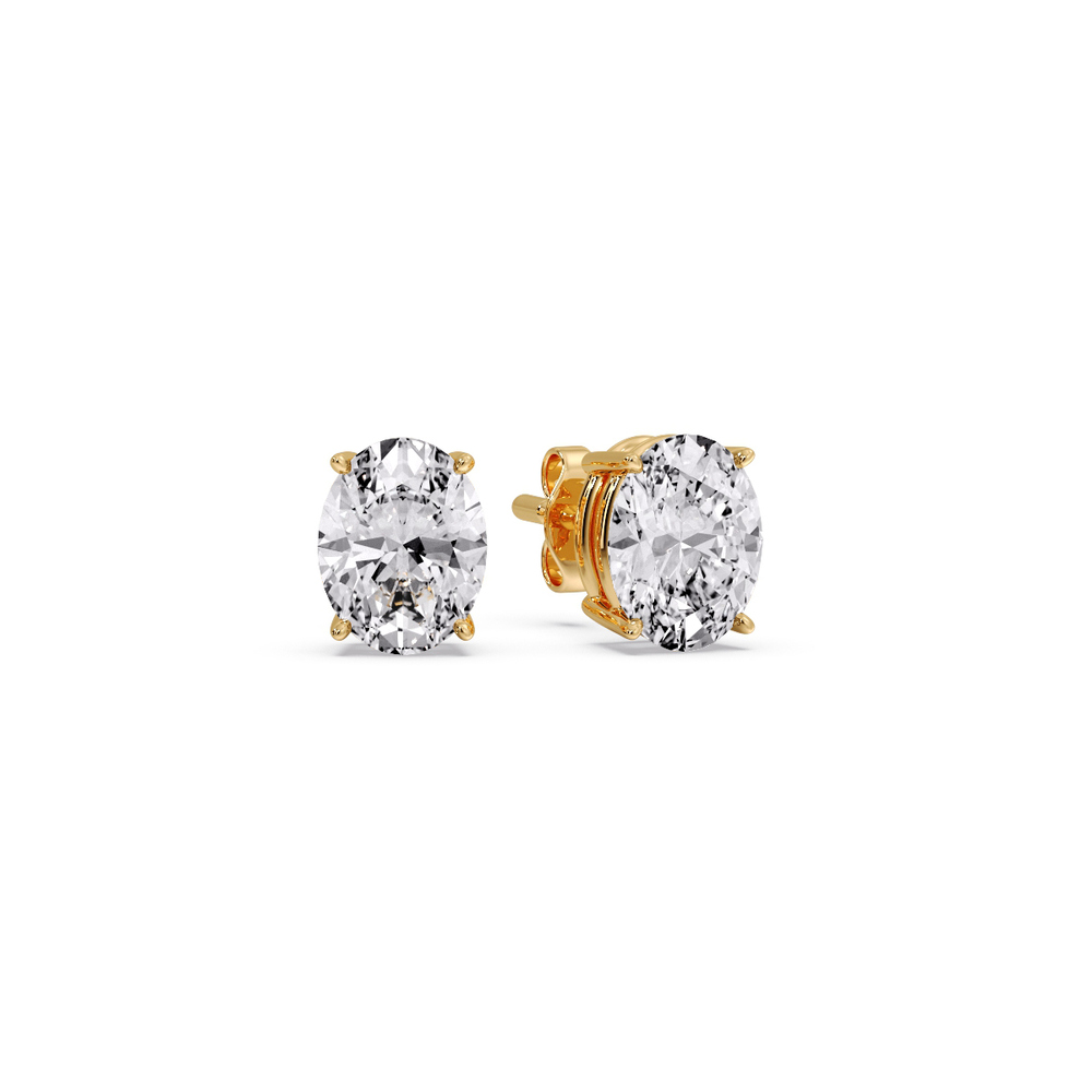 Basket Prong Stud Earring Oval Shaped 1.50 Carat with 14K Yellow Gold White Diamond
