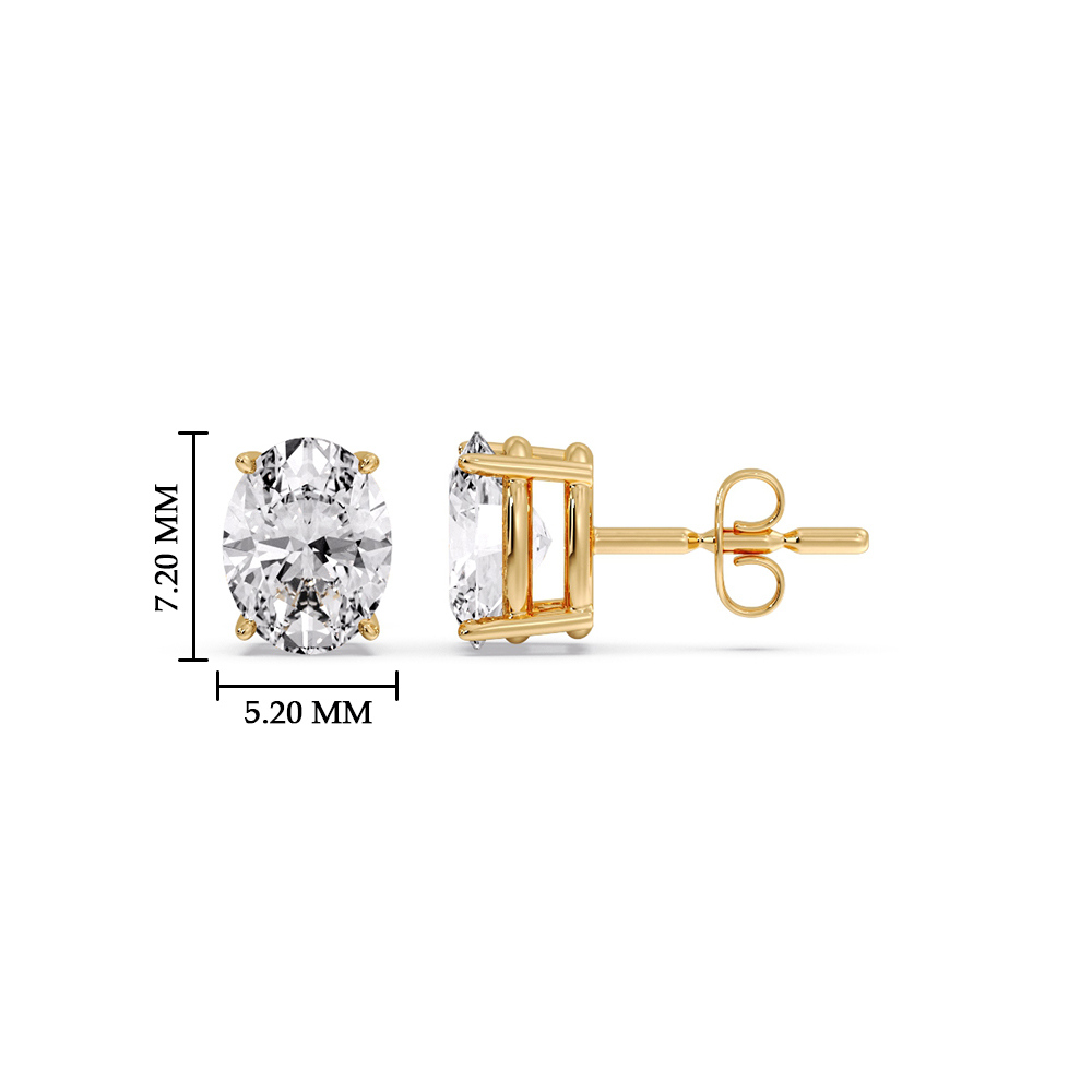 Basket Prong Stud Earring Oval Shaped 1.50 Carat with 14K Yellow Gold White Diamond
