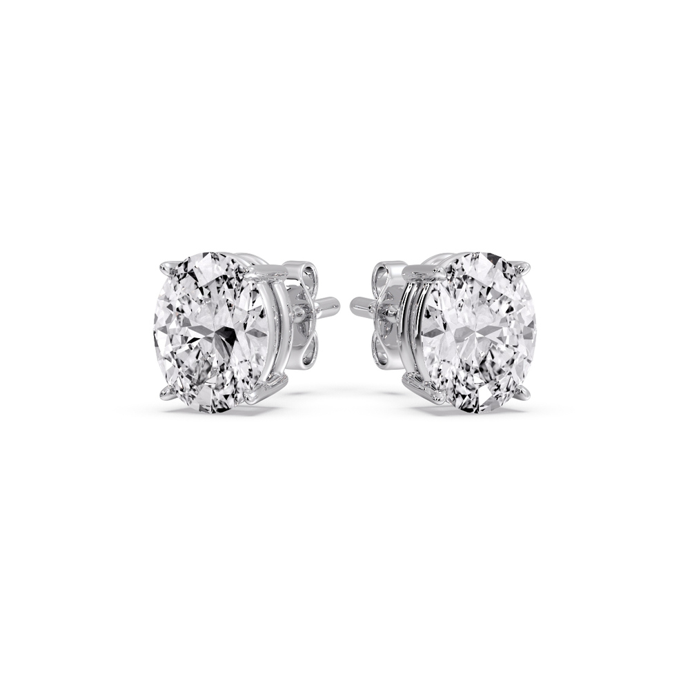 Basket Prong Stud Earring Oval Shaped 4 Carat with 14K White Gold White Diamond
