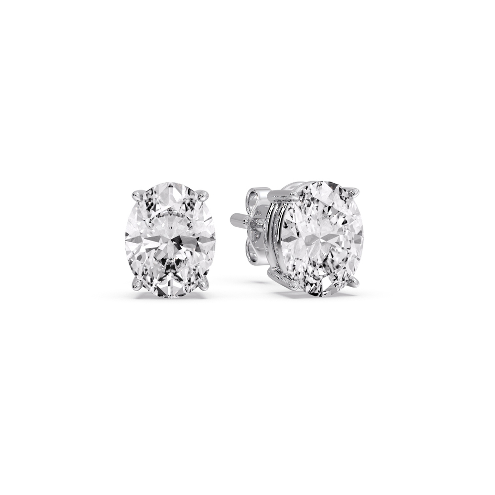 Basket Prong Stud Earring Oval Shaped 4 Carat with 14K White Gold White Diamond