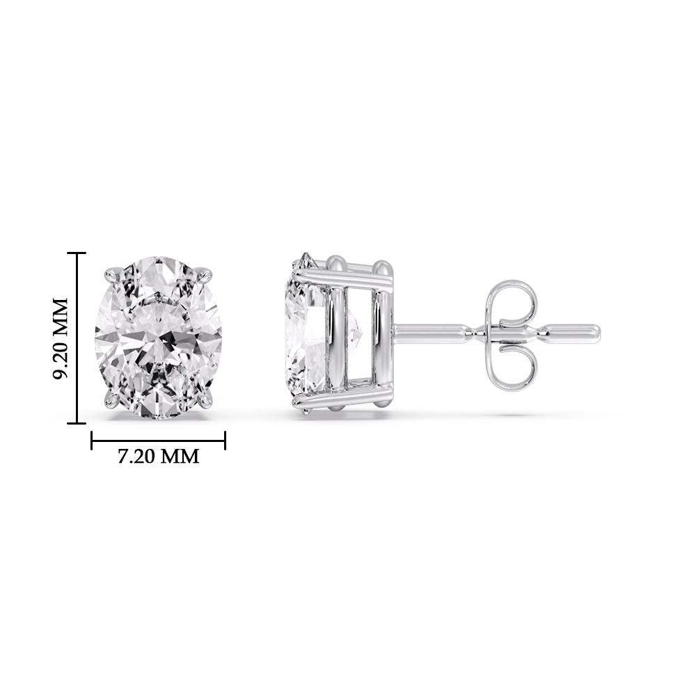 Basket Prong Stud Earring Oval Shaped 4 Carat with 14K White Gold White Diamond