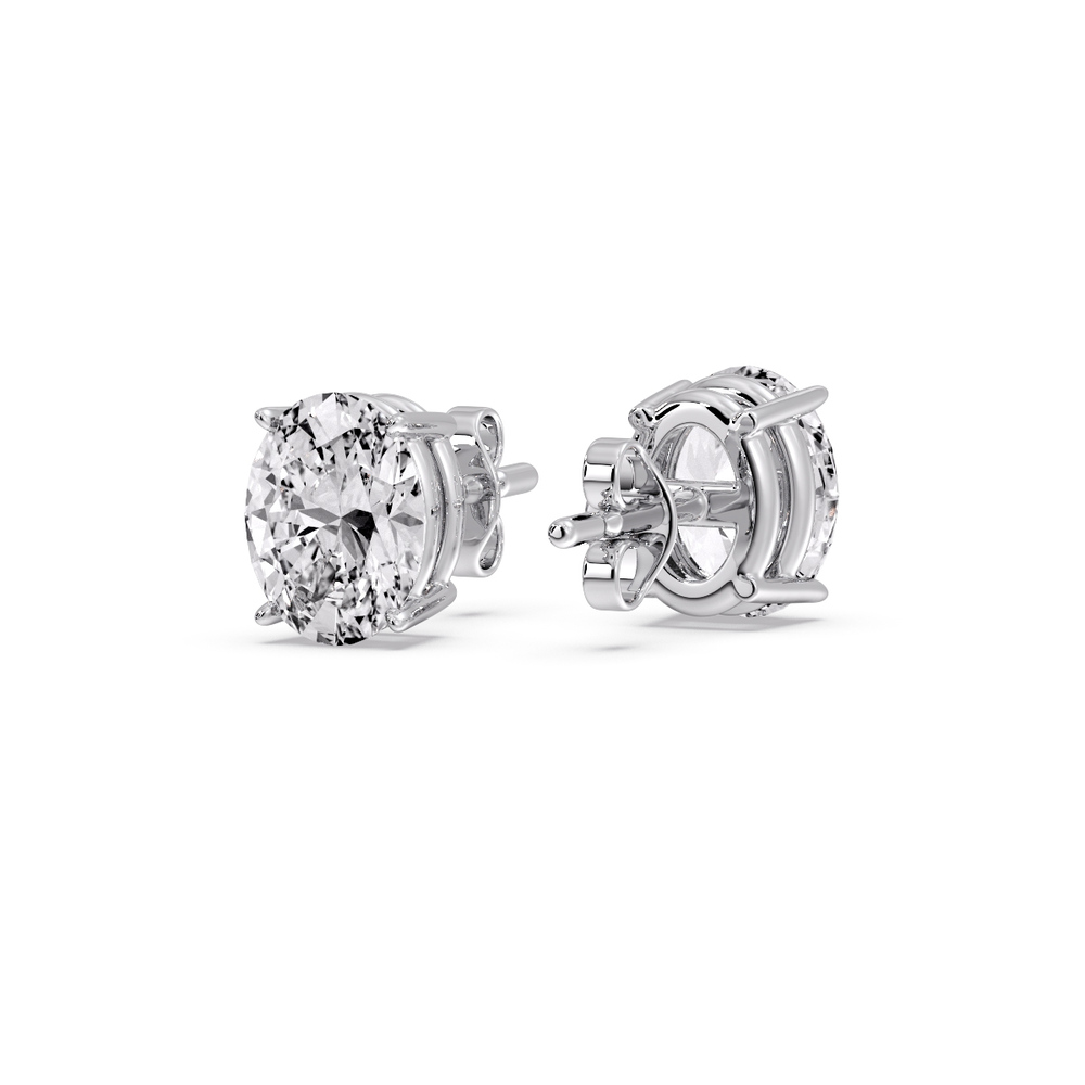 Basket Prong Stud Earring Oval Shaped 4 Carat with 14K White Gold White Diamond