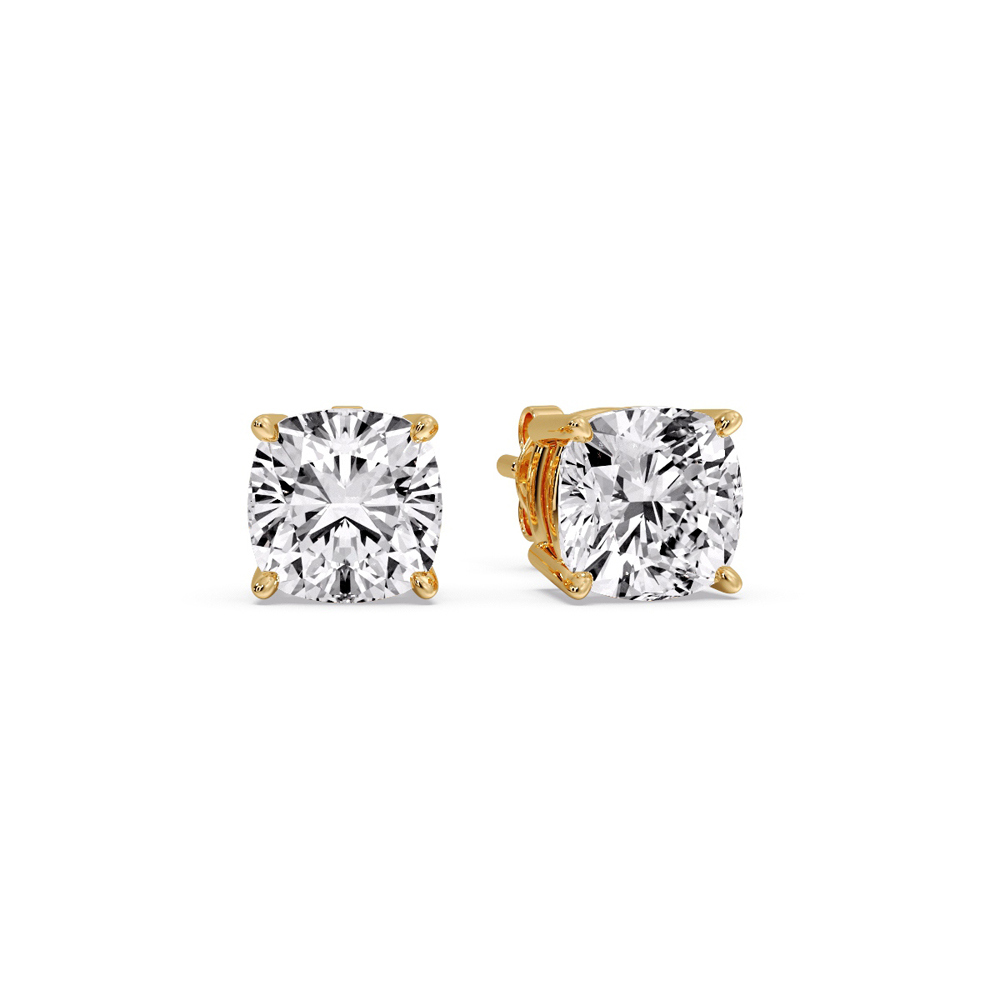 Cushion Cut 5 Carat Stud Earring with 14K Yellow Gold White Diamond