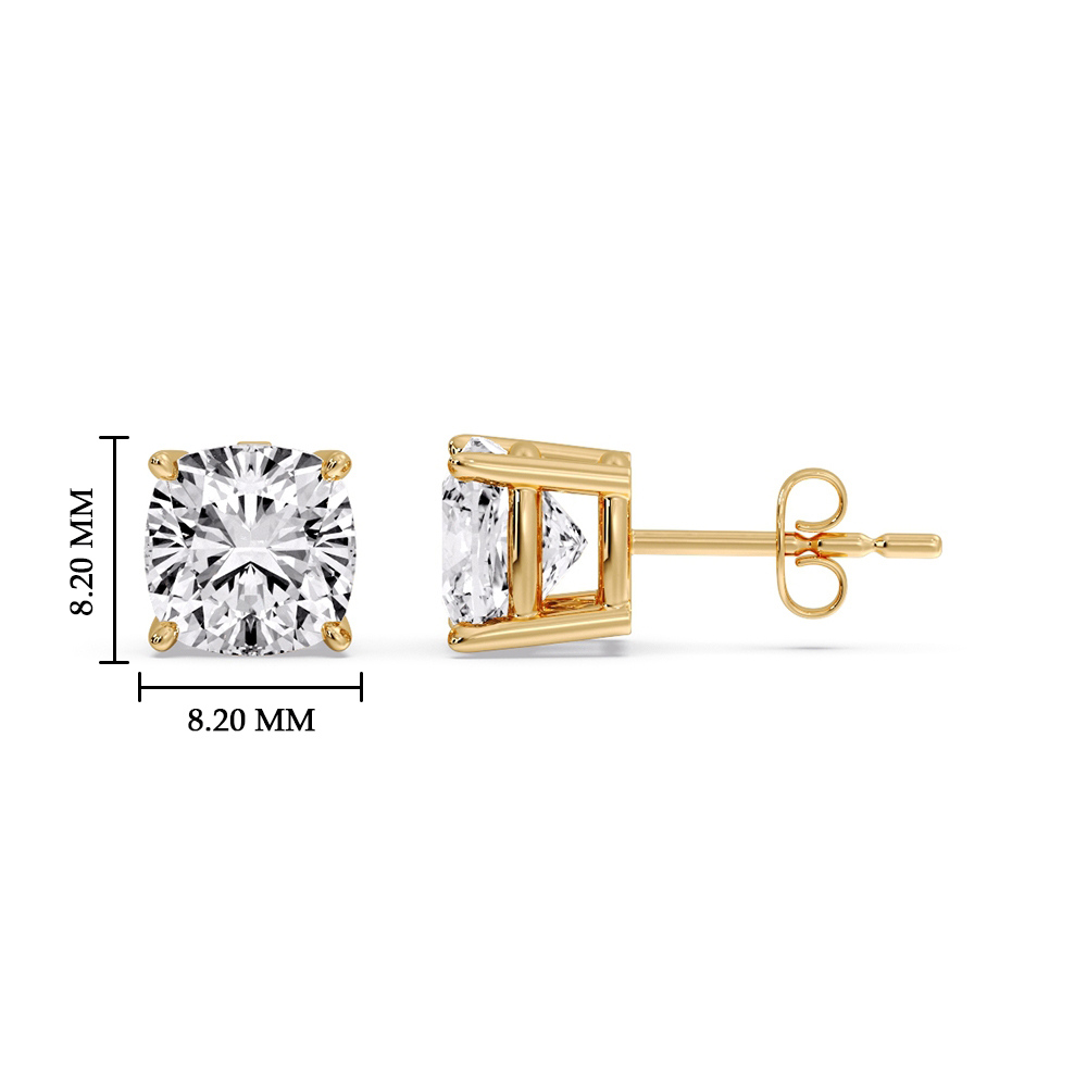 Cushion Cut 5 Carat Stud Earring with 14K Yellow Gold White Diamond
