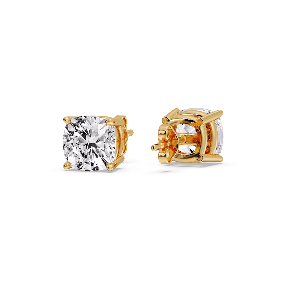 Cushion Cut 5 Carat Stud Earring with 14K Yellow Gold White Diamond