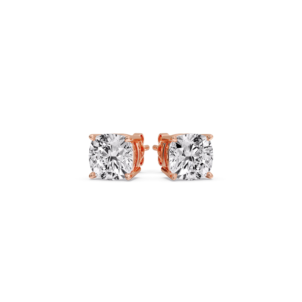 Cushion Cut Diamond Basket Stud Earring 1.50 Carat with 14K Rose Gold White Diamond