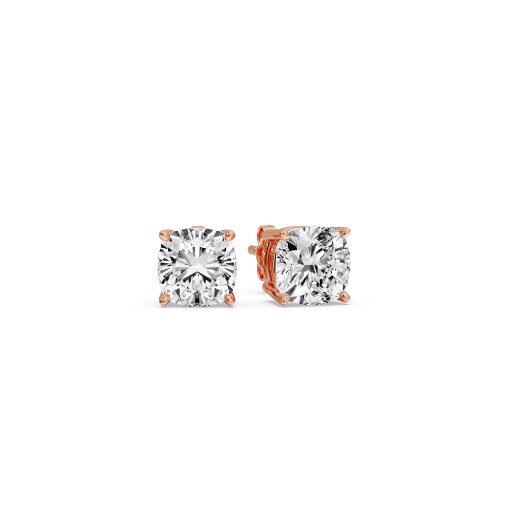 Cushion Cut Diamond Basket Stud Earring 1.50 Carat with 14K Rose Gold White Diamond
