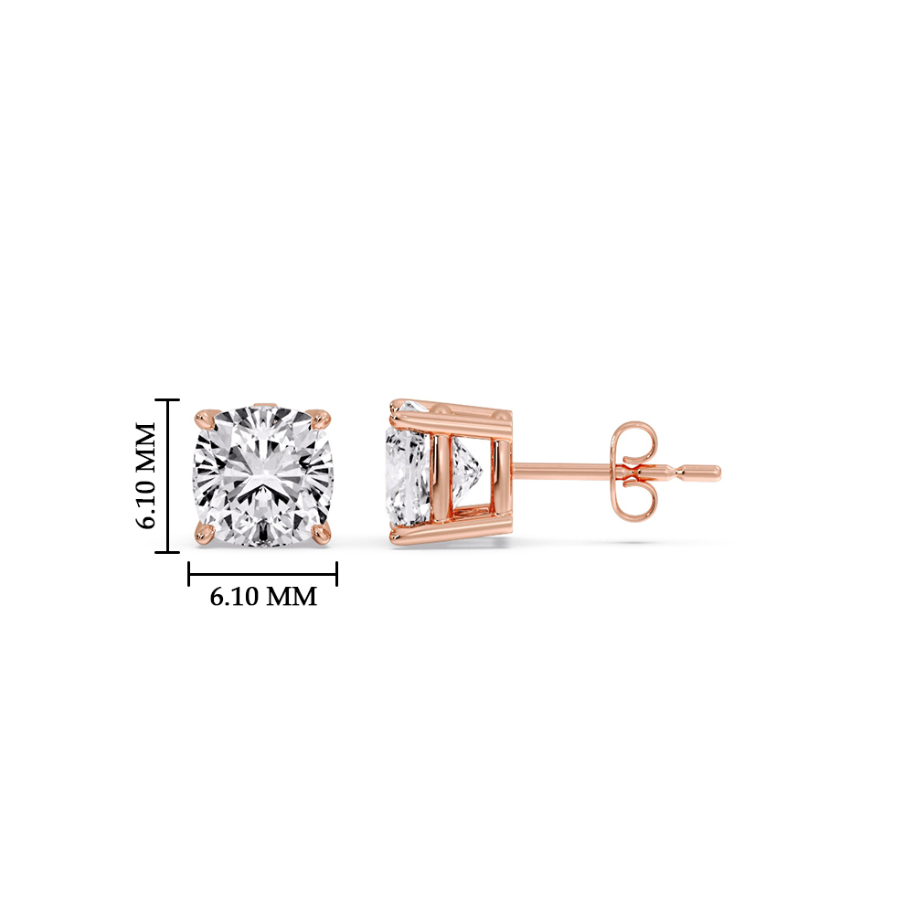 Cushion Cut Diamond Basket Stud Earring 1.50 Carat with 14K Rose Gold White Diamond